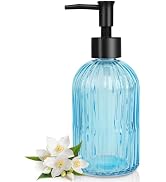 Topsky Stripe Glass Soap Dispenser with Black Plastic Pump, 400ml Liquid Hand Soap Dispenser, Rus...