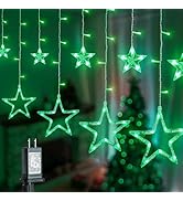 MYGOTO Green Star Icicle Lights,126LED 8.2FT Christmas String Lights with 8 Modes Waterproof,Clea...