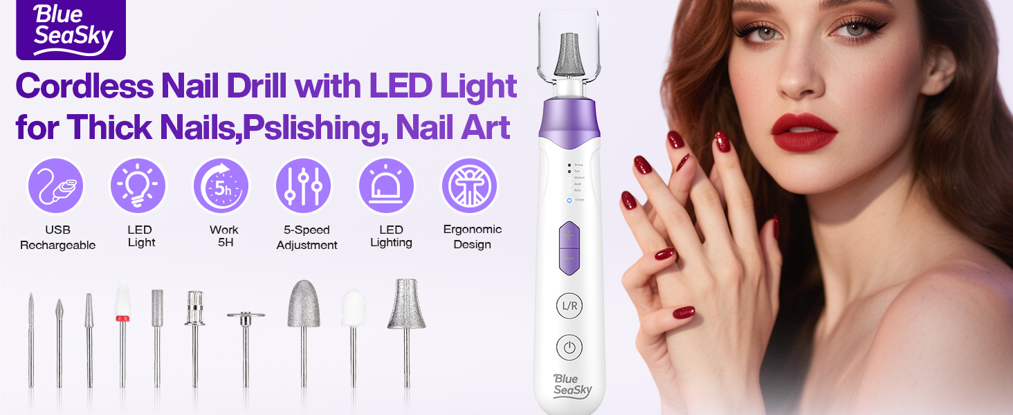 Professional Manicure Pedicure Kit 10 in 1 Cordless Nail Drill Portable Electric Nail File