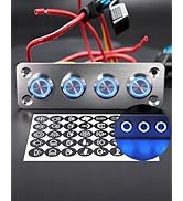 IZTOSS 4 Gang Aluminum Marine Rocker Switch Panel - Pre-Wired with Blue LED Indicator, 12-24 V Mu...