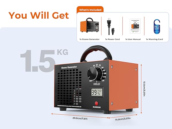 Ozone Generator 160000mg/H with Temp/Humidity Display