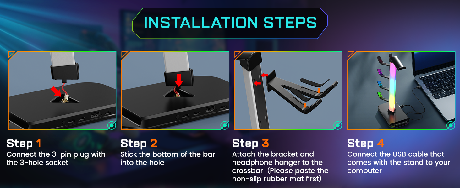RGB Gaming Headset Stand &amp;amp; Controller Holder with Charging Station
