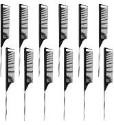Hair Rat Tail Combs 12PCS, Metal Carbon Parting Rat Tail Combs for Women, Girls for Curly, Braidi...