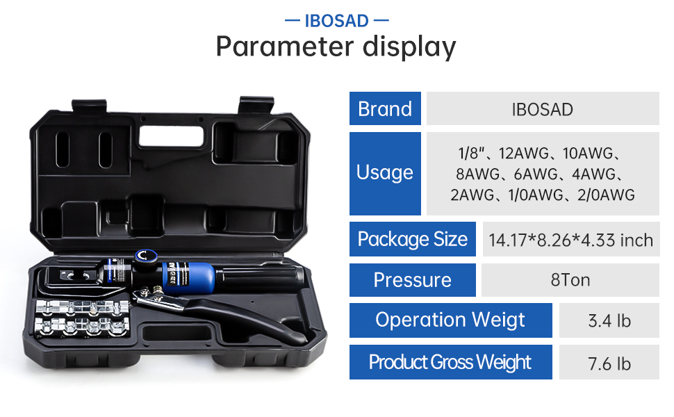 Hydraulic Crimping Hydraulic Cable Lug Crimper with Cable Cutter 12 AWG to 00 (2/0)