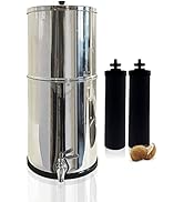 Shurex 2.25 Gal Stainless-Steel Tank Gravity-fed Water Filter System with 2 Black Elements Filter...