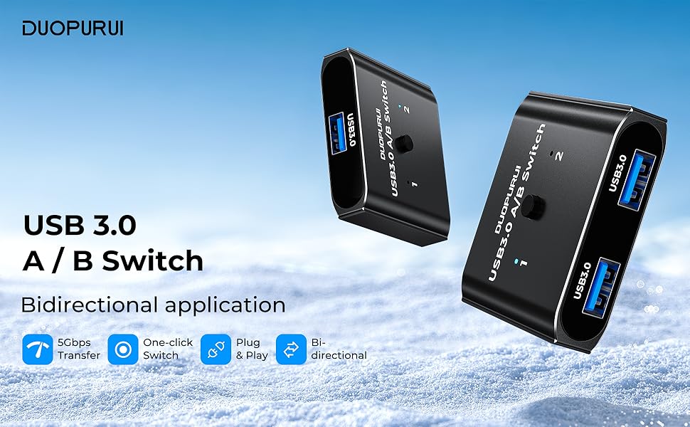 This USB3.0 switcher allows 2 computers to share 1 USB device.