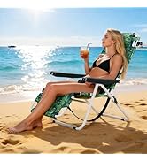 MOPHOTO 3 in 1 Beach Chairs, Heavy Duty Beach Tanning Chair for Adults, Lay Flat Recliner with 5-...