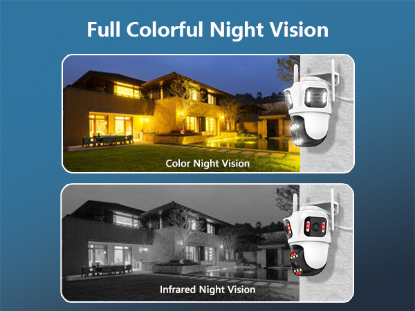 three lens outdoor security camera with colorful night vision