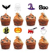 NEBURORA 64 Pcs Halloween Cupcake Toppers Pumpkin Bat Ghost Boo Cake Picks Happy Halloween Party ...
