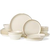 Famiware Saturn Plates and Bowls Dish Sets for 6 (18 Pieces), Stoneware Dinnerware Set with Hand-...