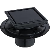 4-Inch Square Shower Drain, Matte Black Floor Drain with Flange, 304 Stainless Steel Bathroom 2-i...