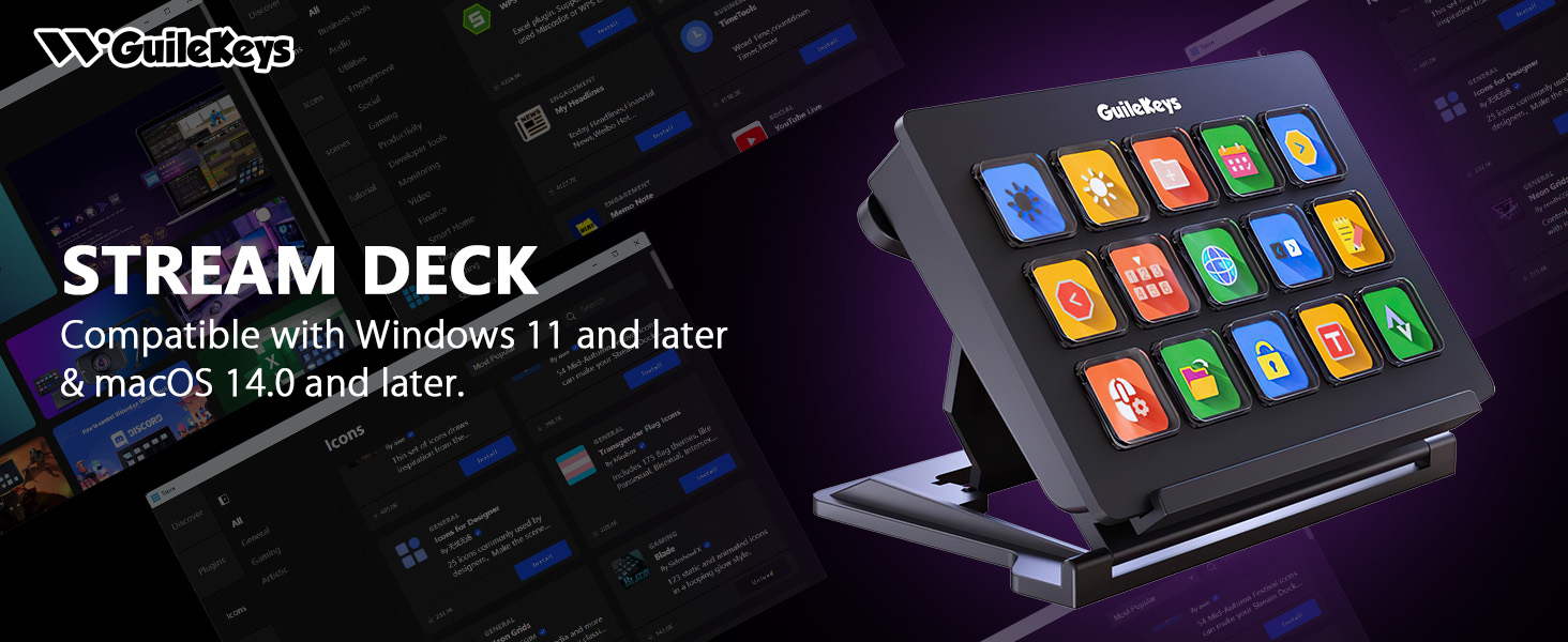 Stream Controller, Stream Deck with 15 Macro Keys Customizable, Gaming Macro Keypad