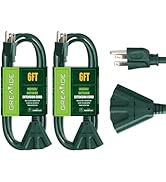 GREATIDE 2 Pack 6 Ft Outdoor Extension Cord with 3 Electrical Power Outlets - 16/3 SJTW Green Cab...