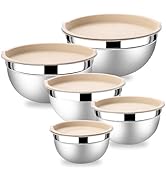 Lazycorner Mixing Bowls with Airtight Lids Set 5 Pcs Stainless Steel Bowls Set Baking Set Non-Sli...
