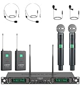 Phenyx Pro Wireless Microphone System, 4-Channel UHF Wireless Mic Set with Handheld/Bodypack/Head...