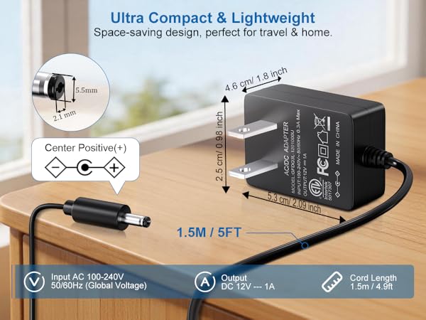 Power supply 12V 1A 1000mA 1Amp ac dc adapter transformer charger cord DC in 12V 500mA 800mA plug