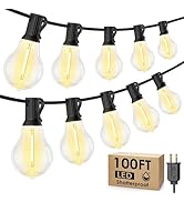 Larkvue 100FT Outdoor String Lights, LED Patio Lights with 42 Waterproof Shatterproof A39 Dimmabl...