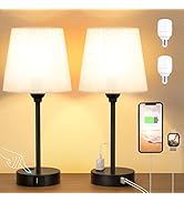 Mini Bedside Lamps for Bedrooms Set of 2 - Nightstand Bedroom Lamps with USB C Port and AC Outlet...