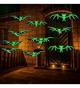 DIYASY 12 Pcs Hanging Bats Halloween Decor, Large Glow Bats Wall Decorations for Outside 3D Plast...