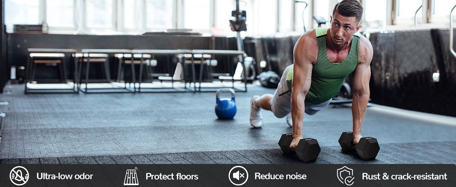 Fitvids Rubber Encased Exercise &amp; Fitness Hex Dumbbell, Hand Weights with Handle, Multiple Sizes