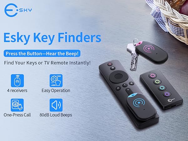 Esky Ultra Slim Key Finder, Remote Finders Locator with 80dB Sound and 4 Receivers