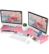 La Jaco Dual Monitor Stand Riser for 2 Monitors, Monitor Stand for Desk, Adjustable Length &amp; Swiv...