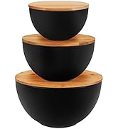 ShineMe Salad Bowl Set, 3pcs Natural Bamboo Fiber Salad Serving Bowls with Lids,Mixing Bowl for P...