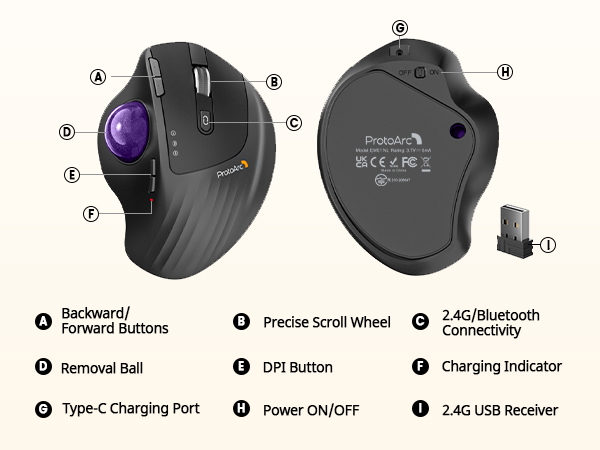 EM01 NL Ergonomic Trackball Mouse