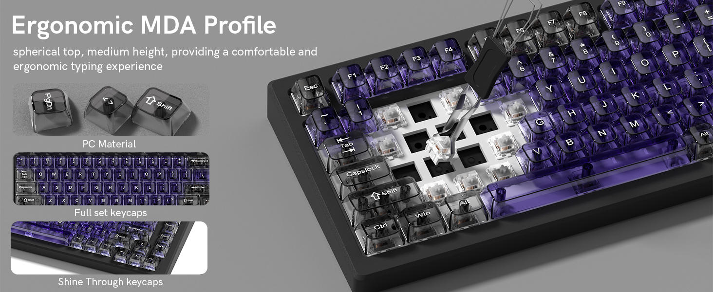 Clear keycaps,Transparent Keyboard keycaps,Jelly Key caps Set,Shine Through keycap,MDA Profile