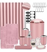 IMAVO Pink Bathroom Accessories,Non Slip Super Absorbent Rugs and Waterproof Shower Curtain with ...