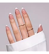 MelodySusie Press-On Nails Short Almond White French Tips, long-lasting &amp; glossy finish. Reusable...