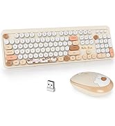 GTSP Creamy Wireless Keyboard and Mouse, Typewriter Office Full-Sized Colorful Keyboard 2.4G Cute...