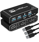 Tendak 8K KVM Switch HDMI 2 Port Box, HDMI USB KVM Switch Selector Support UHD 8K@60Hz 4K@120Hz f...