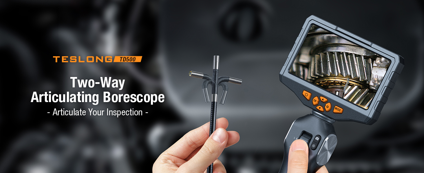 Teslong TD500 Articulating Borescope Endoscope Inspection Camera Snake Probe Scope