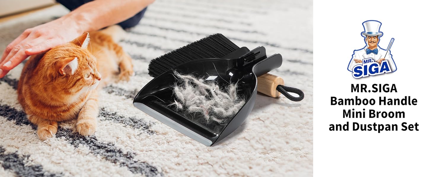 ???? MR.SIGA Bamboo Handle Mini Broom and Dustpan Set