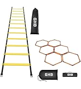 GHB Agility Ladder 1 Pack and Hex Agility Rings 1 Pack 12 Rung 20ft with 3 Carrying Bag