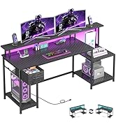 DurayLoly 55" Inch Gaming Desk,Computer Desk with LED &amp; Power Outlet,Office Desk with Printer Sto...
