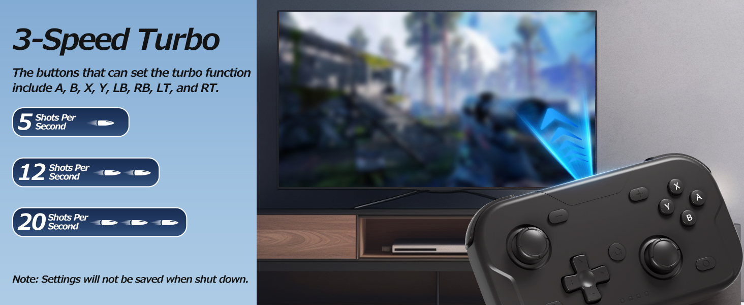 Turbo Function &amp;amp; Customizable Rapid Fire - Built-in TURBO button with adjustable speed