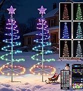 Flacchi Smart Outdoor Christmas Pathway Lights, RGB Spiral Xmas Trees with App Control, 2-Pack
