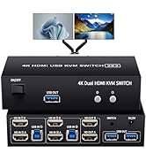 LUKFOCAB 2 HDMI Port KVM Switch Dual Monitor with 3 USB 3.0 Ports, HDMI KVM Switch for 2 Monitors...