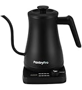 PantryPro 1.0L 1500W Rapid-Boil Electric Gooseneck Kettle - Stainless Steel Interior - Temperatur...