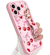 Jefonha Compatible with Phone 17 Pro Max Case with Finger Hand Strap for Girls Women, Cute Bow Ch...