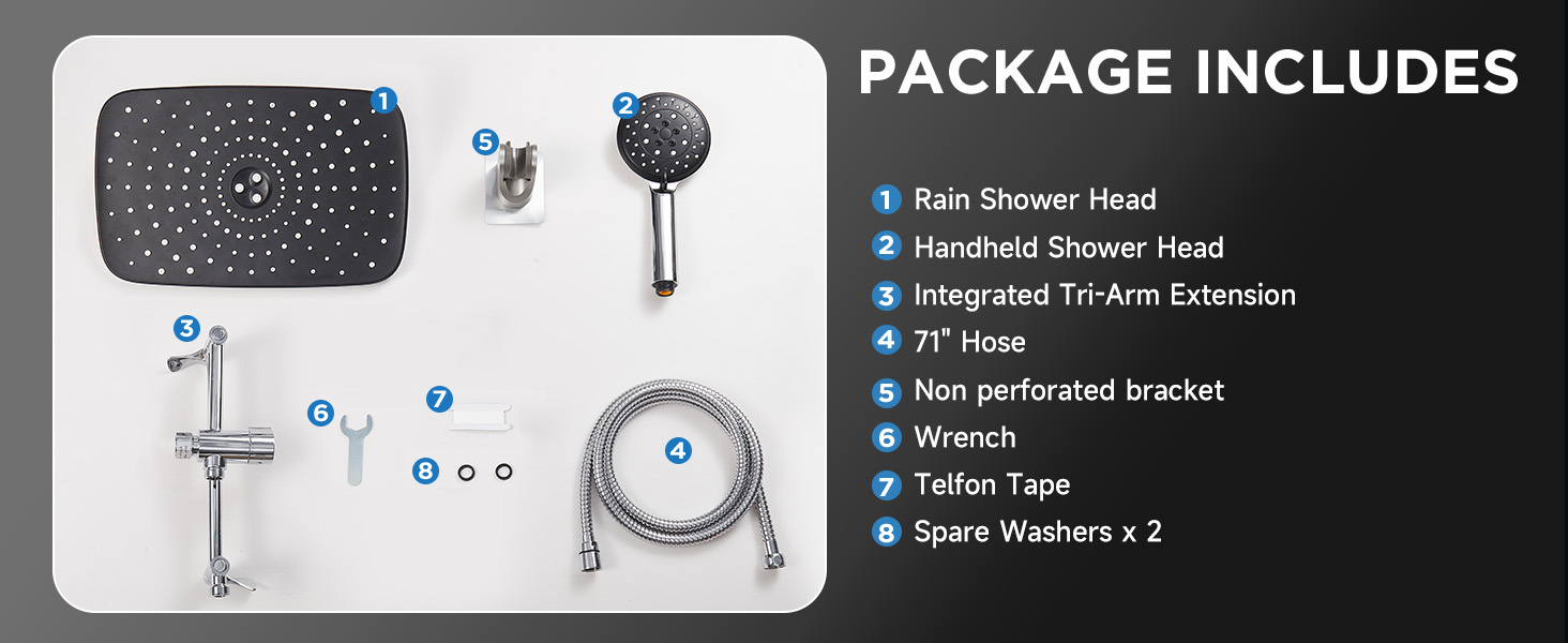 No plumber needed! Install your new shower head combo in minutes with the simple, tool-free setup