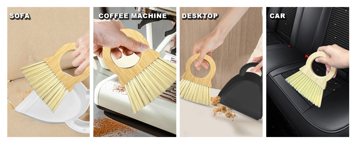 Xifando Mini Broom and Dustpan Set Compact Bamboo Handle Mini Dustpan Brush Small Dust Pan and Broom