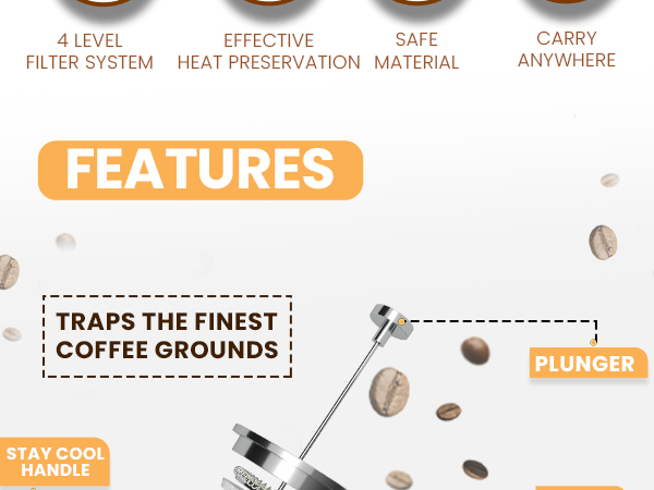 French press coffee maker, French Press stainless steel, 32 OZ French Press