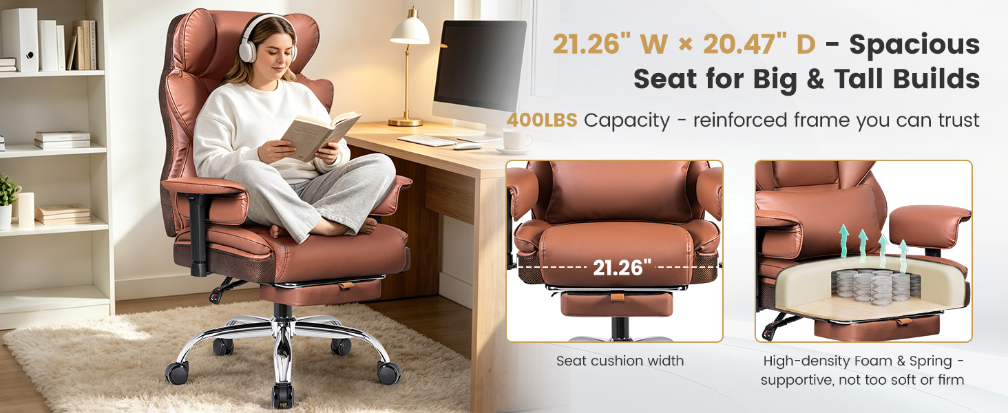 BESTFAIR Big and Tall Office Chair - High Back Executive Chair with Footrest &amp;amp; Lumbar Support