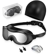 Hurdilen Swim Goggles with Nose Clip, Ear Plugs &amp; Swim Cap, Anti-Fog UV Protection Lens, Leakproo...