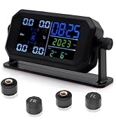 Tire Pressure Monitoring System Wireless Solar TPMS with 4 External Sensors Real-Time LCD Display...