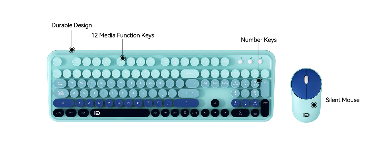 full size wireless computer keyboard with integrated number pad