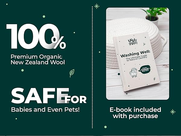 Premium organic wool dryer balls safe for babies and pets
